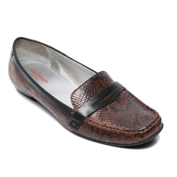 Marc Joseph Glossy Leather Snakeskin Print Loafers Flats Casual Shoes Brown - Picture 12 of 13
